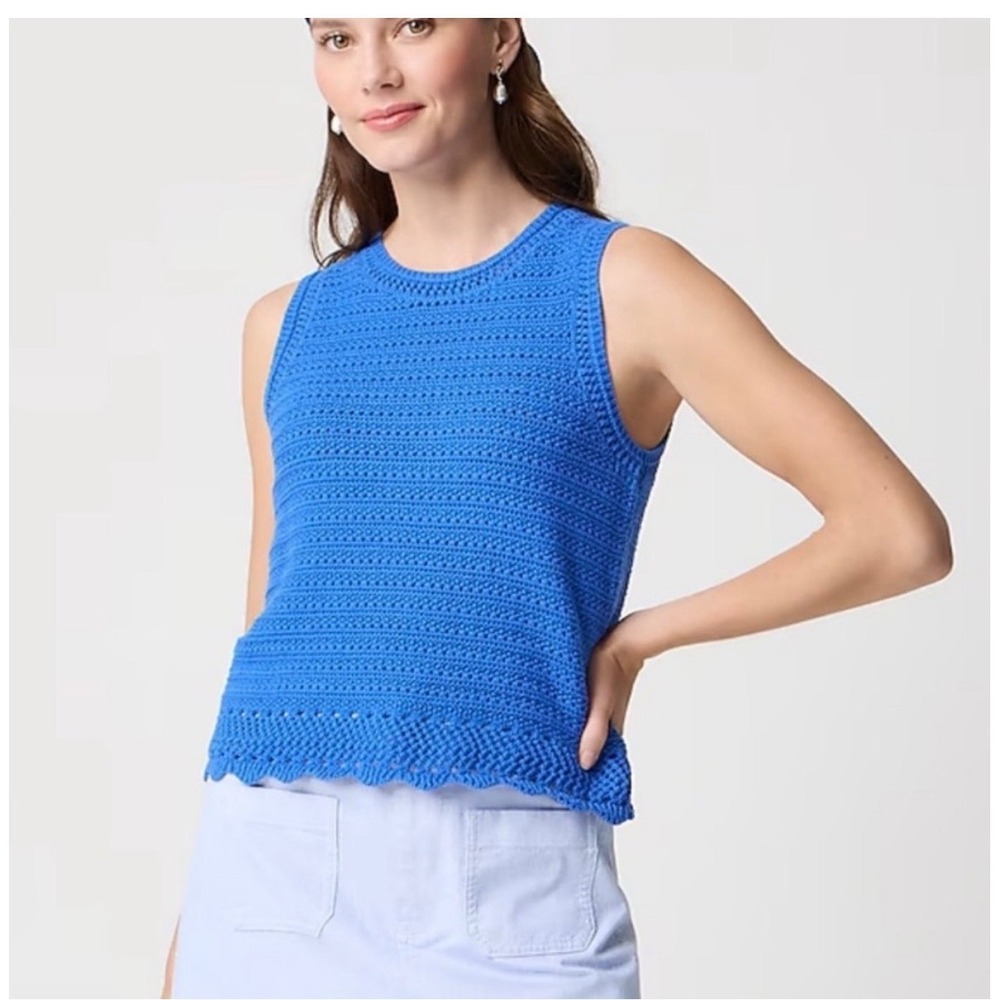 J.Crew Womens Royal Blue Crochet Cotton Tank‎ Top Scalloped Hem CA087 Size S